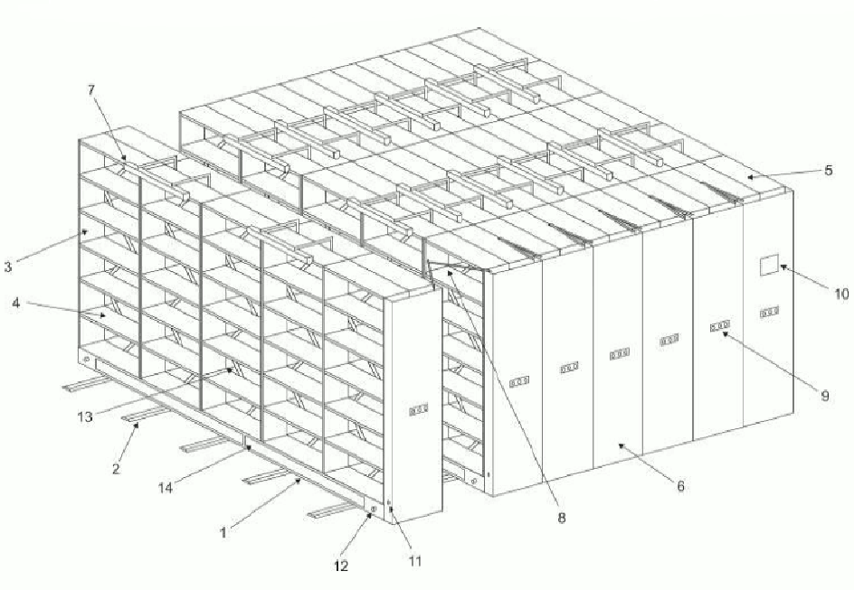 схема мобильных стеллажей с электроприводом